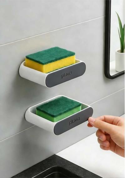 Buççin Online Mağaza 2 Li Yapışkanlı Banyo & Mutfak Sabunluk Ve Süngerlik Seti Delmesiz Pratik Düzenleyici Plastik Beya Çok Renkli