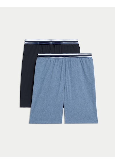 Marks & Spencer Saf Pamuklu 2'li Pijama Altı Seti T07000002 Mavi Mix