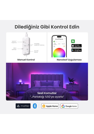 Nanoleaf Akıllı Rgb Şerit Led Matter, App Kontrollü, Google Home, Alexa, Apple Home Destekli