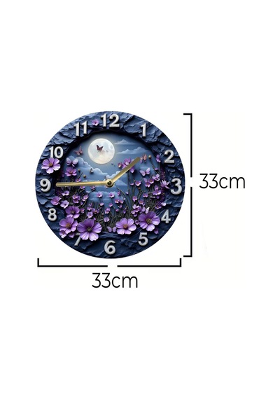 Gece Bahçesi - 3d Görünümlü Sessiz Mdf Duvar Saati 33 Cm Sdw281 Renkli