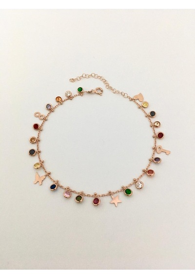 Gümüş Rose Renkli Zirkon Taşlı Kelebek Yıldız Kalp Sonsuzluk Pull Gümüş
