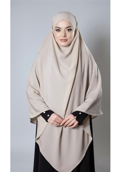 Hürrem Bone Bej Pratik Hazır Geçmeli Tesettür Eşarp Medine İpeği Bağcıklı Sufle Hijab 2301 12
