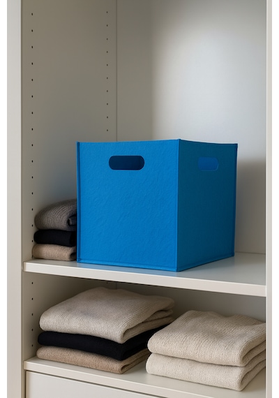 Çok Amaçlı Kullanım %100 Keçe Organizer Sepet Çocuk Odası Dolap Içi Organizer Mavi