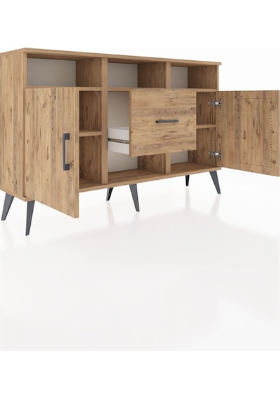 Arges Konsol 5 Raflı Tek Çekmeceli 2 Kapaklı 132x30x83 Çam-çam/çam Çam/çam