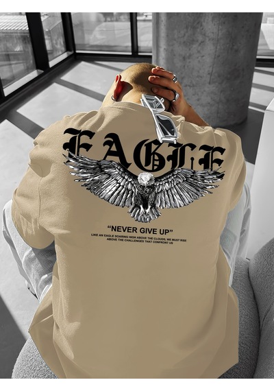 Unisex Asla Pes Etme Baskılı Tasarım Tshirt Bej