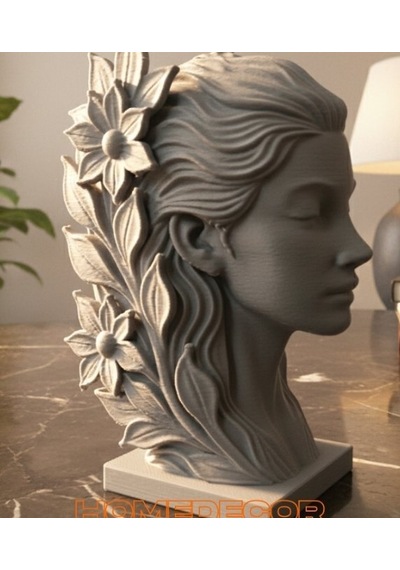 Çiçekli Kadın Büstü Heykel - Dekoratif Helenistik Sanat Objesi - Modern Ev Dekoru