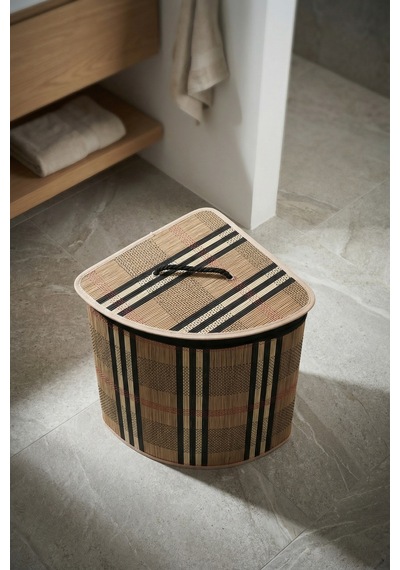 Nordic Köşeli Bambu Sepet - 50 Cm Koyu Kahverengi
