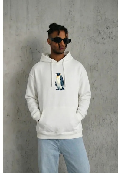 Modi Green Sırt Baskılı Erkek Salaş Stil Beyaz Siyah Oversize Hoodie - Survi 2XL