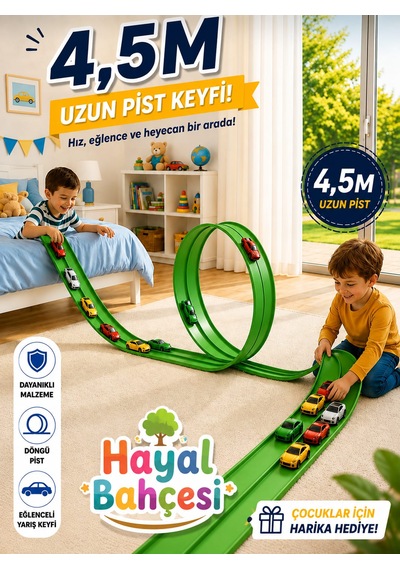 Esnek Yarış Pisti Kıvrılabilen Aksiyon Pisti Go Track 4.5 Mt Açık Yeşil
