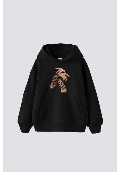 Tarzsokak Leopar Hand Baskılı Oversize Unisex Premium Siyah