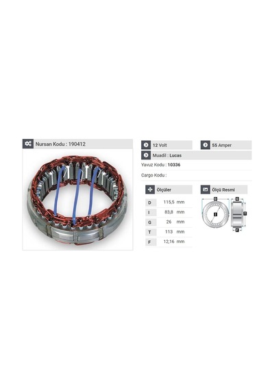 12v Alternatör Statör Lucas Tipi 55 A 3 Uçlu Mesa A-117 N11.438