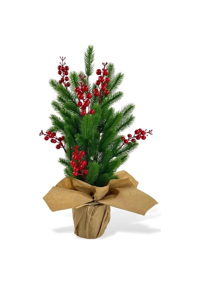 Yılbaşı Ağacı Kokina lı Yapay Çam Ağacı Kraft Saksıda 55cm