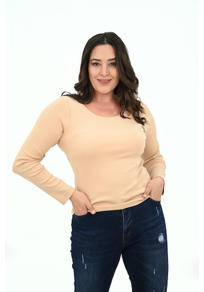Kadın Büyük Beden Uzun Kollu Basic Bluz 1759-25 001