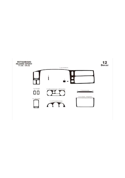 Mitsubishi Pajero Sport Torpido Kaplama 1998-2002 12 Parça Koyu Meşe