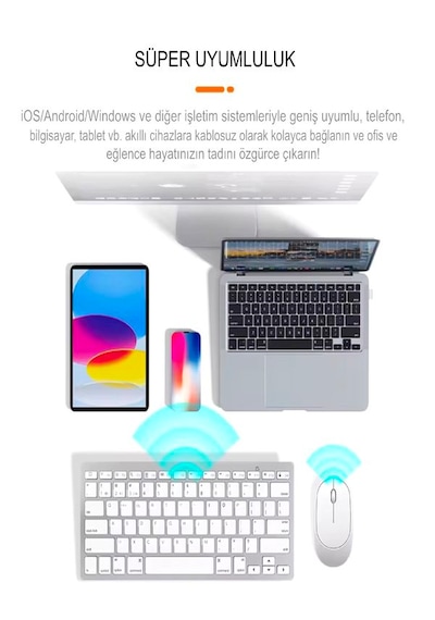 Mini Apple Uyumlu iOS Android Windows 2.4g+bt5.2+bt3.0 Bluetooth Klavye