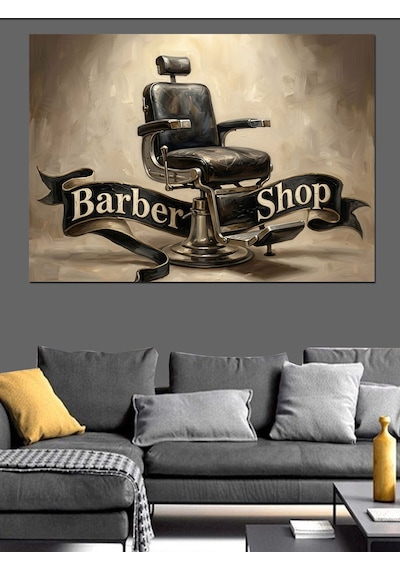 Barber Shop Nostaljik Berber Koltuğu Dekoratif Kanvas - Mdf Ahşap Tablo