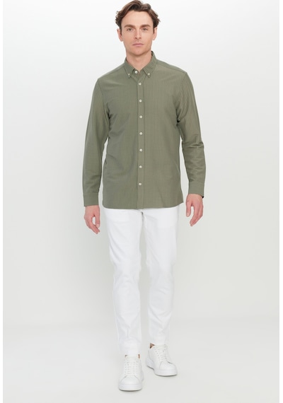 AC&Co / Altınyıldız Classics Erkek Hakı Slim Fit Dar Kesim Düğmeli Yaka Armürlü Gofre Desenli Gömlek Haki AC&Co / Altınyıldız Classics Erkek Hakı Slim Fit Dar Kesim Düğmeli Yaka Armürlü Gofre Desenli Gömlek Haki