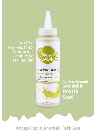 Melwiss Chocolate Antep Fıstık Aromalı Tatlı Sos 330 G - Waffle & Krep & Pankek Sosu