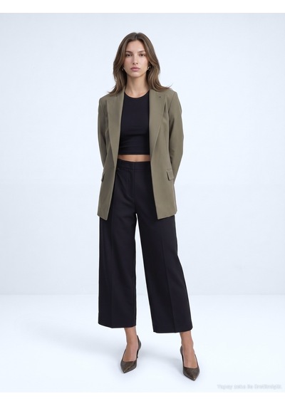 Dilvin 60827 Kontrast Yaka Blazer Ceket-yeşil