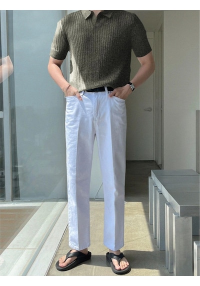 Erkek Fitilli Polo Yaka Triko T-shirt Gri