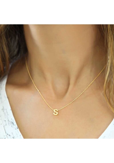 Gümüş Gold 3 Boyutlu S Harf Bayan Kolye Gold
