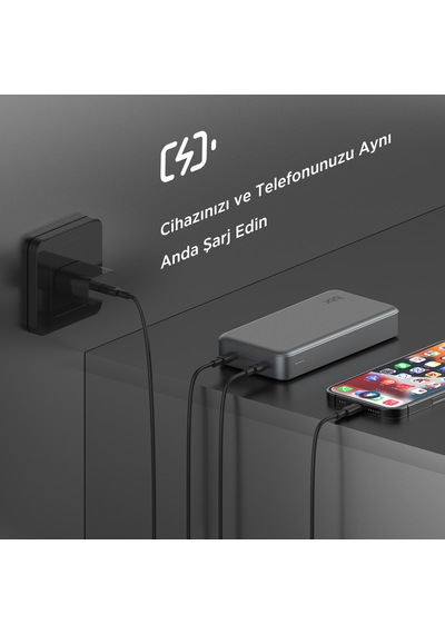 Bix Pb205 20000 Mah Pd 20w Çift Usb-c Portlu Powerbank Koyu Gri