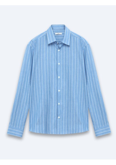 Kip Açık Mavi Çizgili Regular Fit Uzun Dokuma Casual %100 Pamuk Gömlek