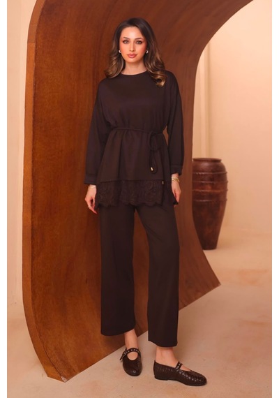 Balenbi Kadın Oysh Modal Kumaş Dantel Detaylı Kuşaklı Tunik Pantolon Tesettür Takım 1229 Kahverengi Balenbi Kadın Oysh Modal Kumaş Dantel Detaylı Kuşaklı Tunik Pantolon Tesettür Takım 1229 Kahverengi
