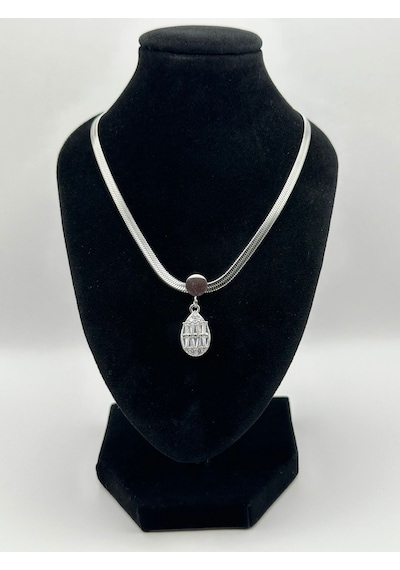 Arnes Jewelry Çelik İtalyan Ezmeli Zirkon Taşlı Damla Kolye Gümüş