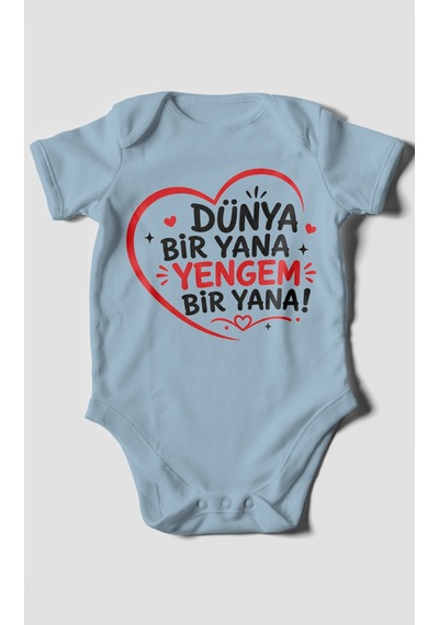 Morivokids Dünya Bir Yana Yengem Bir Yana Kısa Kollu Bebek Body %100 Pamuk Bebe Mavisi