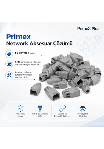 Primex Px-cat6100 Rj45 Koruma Kılıfı 100 Adet, Cat5 Cat6 Ethernet Konnektör Boot Cover, Lan Ağ Kablosu Jack Koruyucu Papuç Belirtilmemiş