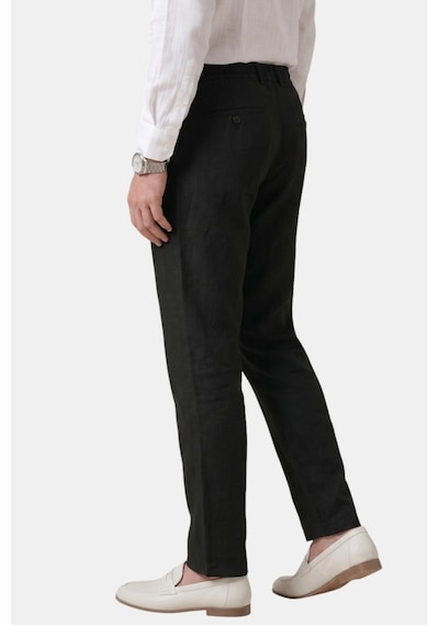 Deepsea Siyah Slim Fit Likralı Keten Dokulu Lastikli Belli İpli Yazlık Erkek Pantolon 2603001