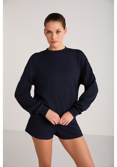 Ethıquet Maısıe Kadın Organik Pamuklu Comfort Fit Bisiklet Yaka Lacivert Sweatshirt