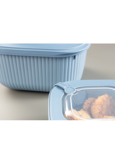 3lü Mikrodalga Ve Difriz Kullanımına Uygun Vakumlu Sızdırmaz Saklama Kabı Seti 600-1100-1800 Ml Mavi