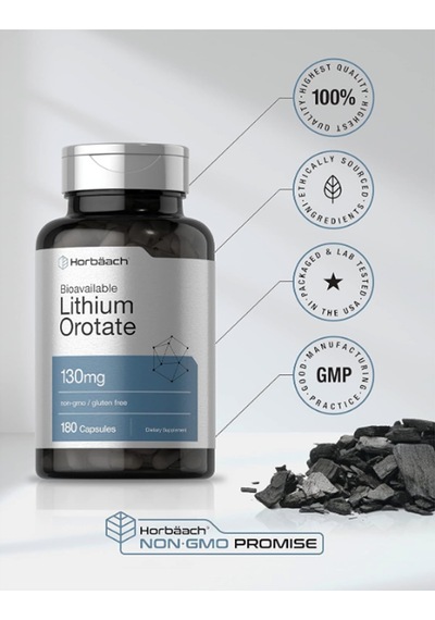 Horbäach Lithium Orotate 130mg 180 Capsul Non-gmo, Gluten Fr...