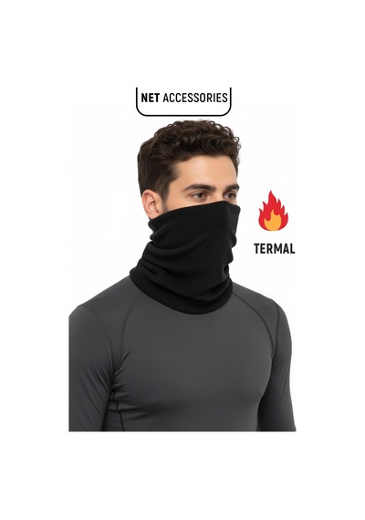 Neler Geldi Neler 2'li Set Siyah Polar Boyunluk Ve Polar Kar Maskesi Unisex Kışlık Polar Termal Soğuk Hava Koruyucu