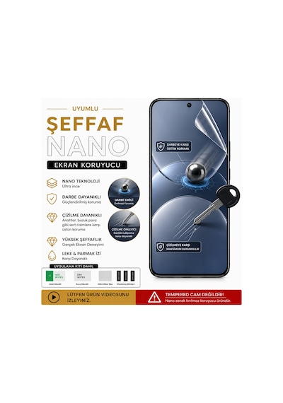 Realme Note 80 Uyumlu Şeffaf Nano Kırılmaz Darbe Emici Ekran Koruyucu