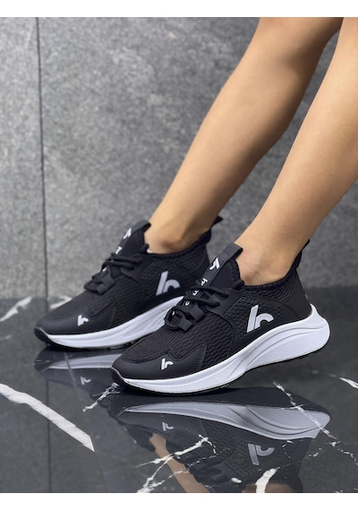 Bağcıklı Unisex Çocuk Spor Ayakkabısı-siyah-beyaz-320