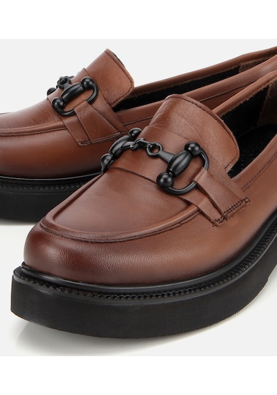 Hotiç Kadın Deri Kahverengi Kalın Tabanlı Klasik Loafer