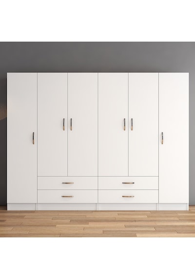 tanmob 6 Kapılı Dört Çekmeceli Geniş Gardrop Beyaz- Grd0801 tanmob 6 Kapılı Dört Çekmeceli Geniş Gardrop Beyaz- Grd0801