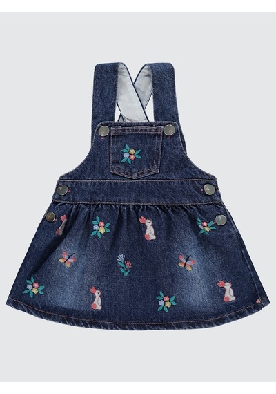 Civil Baby Çiçek Nakışlı 6-18 Ay Elbise Mavi