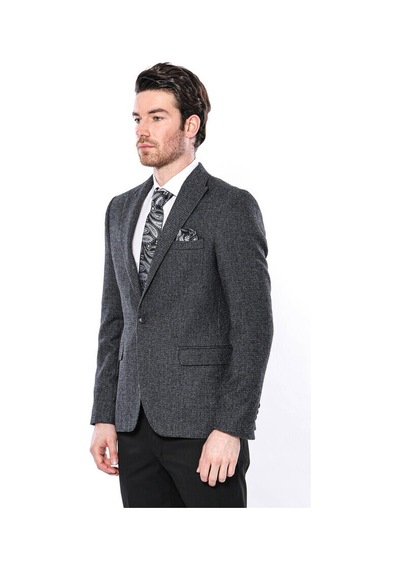 Sivri Yaka Tek Düğme Füme Slim Fit Ceket Wessi 001
