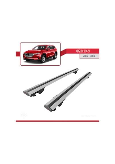Mazda Cx-9 2016 Ve Sonrası İle Uyumlu Hook Model Anahtar Kilitli Ara Atkı Tavan Barı Gri