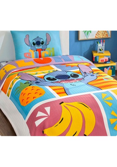 Taç Lisanslı Lilo&stitch Fruit Pamuk Tek Kişilik Pike Takımı Renkli