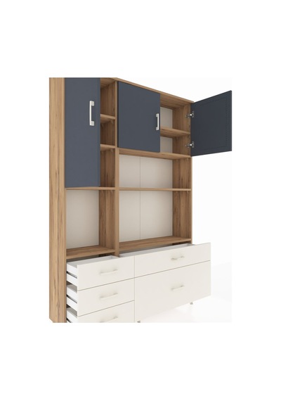 Arges Dolap 8 Raflı 5 Çekmeceli 3 Kapaklı 132x30x195 Çam-antr... Çam