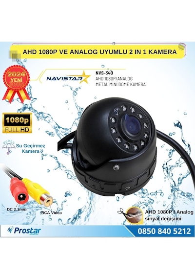 Ahd 1080p Ve Analog Cvbs Pal Dönüştürülebilir Gece Görüşlü Mini Metal Dome Araç Kamerası