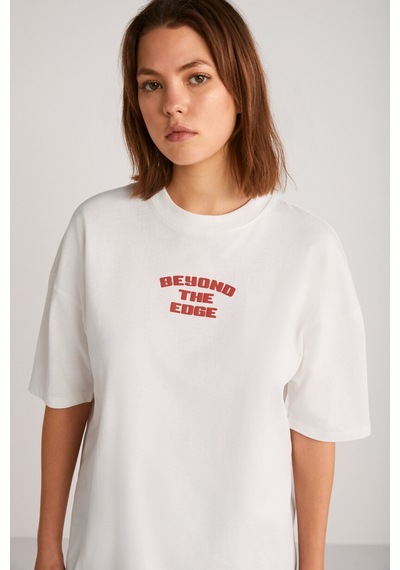 Grımelange Arcadıa Kadın Arka Ve Önü Yazi Detaylı Ekru/kırmızı T-shirt