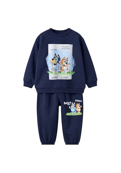 Ponki Lacivert Bluey Ve Bingo Baskılı Pamuk Eşofman Takımı