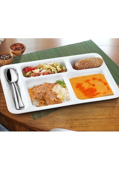 5 Gözlü Kırılmaz Plastik Tabldot Tabağı Beyaz Self Servis Tabildot Tabilot Tabak Çok Renkli
