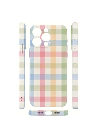 Apple iPhone Uyumlu 15 Pro Max Vorian İnce Kamera Korumalı Mika Kılıf Pastel Gingham Pastel Gingham Mika